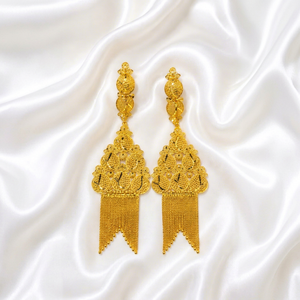 Women's 24K Gold Plated Diamond Tassel <b>Earrings</b> Hip Hop Fashion Jewelry Set for Wedding & Party Occasions Brass Material - Product Image 1