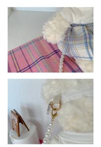 カラフルで可愛くて柔らかく、ふわふわしたクマ柄のチェック柄スカート、パールチェーン付きのメッセンジャーバッグ、レディーススリングトートサドルバッグ、女性用ハンドバッグ、ショルダーバッグ - Product Image 5