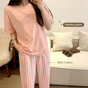 Casual Women's Lounge Set Summer Spring Outdoor Wearable <b>Pyjamas</b> Crew Neck Sleep Set Elastic Waist <b>Cropped</b> Pants - Product Image 1