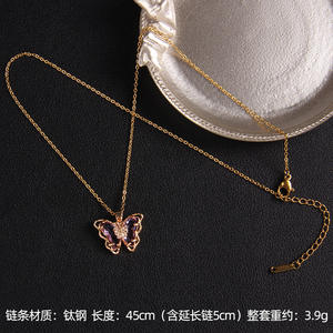 สร้อยคอจี้ผีเสื้อสแตนเลสทันสมัยพร้อมเครื่องประดับเพชรหลากสีเพทายสำหรับคริสเตียนผู้หญิงและเด็กผู้หญิง - Product Image 2