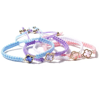Bracelets en corde tressée faits main, style macaron, avec cordon en verre cristal et trèfle à quatre feuilles porte-bonheur