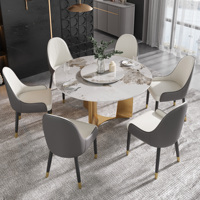 Table à manger rotative de luxe moderne Voxhome, pieds dorés, pierre frittée, style marbre rond, mobilier de maison