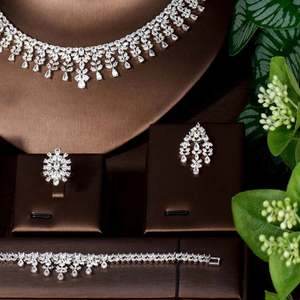 Conjunto de joyería nupcial de lujo para boda Zirconia cúbica Blanca 4 Uds collar pendiente para mujer accesorios de fiesta de noche - Product Image 3