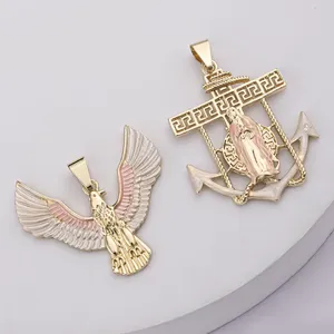 Custom Wing Anchor Pendant 14K Gold Plated Oro Laminado Religious 3 3 Tone San Judas Tdeo Saint Jude Jesus Pendant Necklace