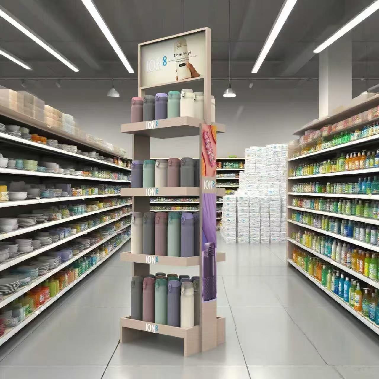 Customized Durable Wood Thermos Bottle Display Stand Supermarket Rack for Retail Shops & Supermarkets — view 5