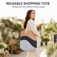 Sac fourre-tout réutilisable avec motif ondulé et design color block, avec bandoulière, vente en gros pour usage quotidien en extérieur