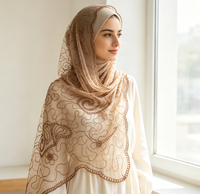 Écharpe longue en nylon brodée à motif floral pour femmes, 180 cm, foulard malaisien