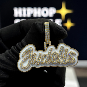 <b>Custom</b> Hip Hop Enamel <b>Name</b> Charm Pendant with Moissanite Gold Finish White Enamel Iced Out Silver Letter <b>Necklace</b> Unisex - Product Image 1