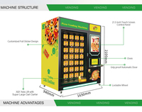 Distributeur automatique de pizzas surgelées chauffées, combo aliments chauds automatiques, billets pour centres commerciaux, cartes de crédit