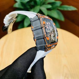 Men's Carbon Fiber Sports <b>Watch</b>, Orange Woven <b>Case</b>, Sapphire Crystal, Designer Style RM11-03, Wholesale - Product Image 5