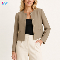Blazer de bureau pour femmes, veste courte sans col, vêtements pour femmes, fabricant en gros sur mesure