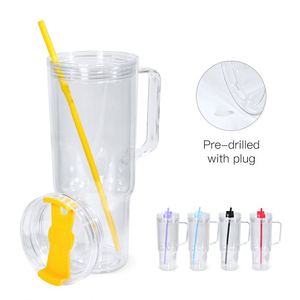 Nouveauté : Gobelets en plastique de 40 oz, type boule à neige, à double paroi, pour café, avec couvercle coloré, poignée et trou pré-percé - Product Image 4