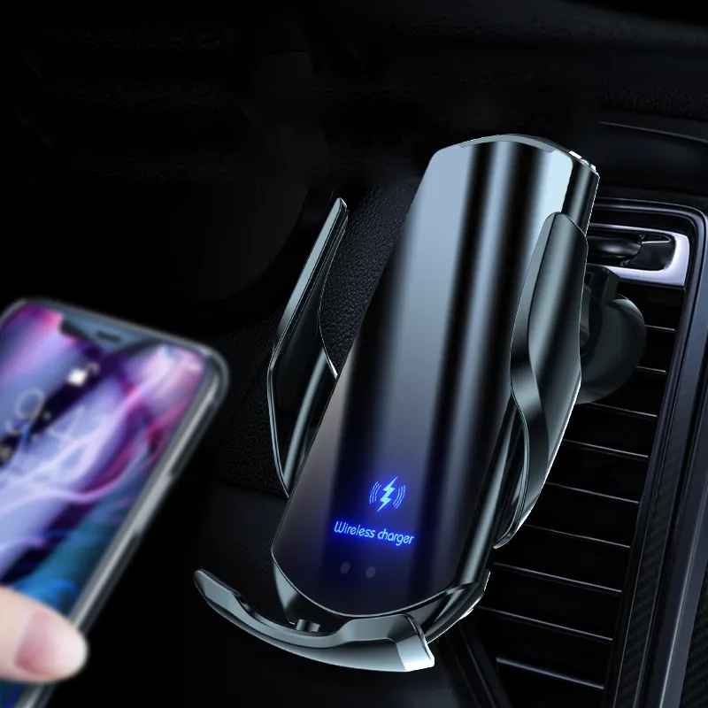 Otomatik sıkma hızlı araba şarjı telefon tutucu için Iphone 12 11 8 Samsung cep telefonu için 10W kablosuz araba şarjı DC,AC