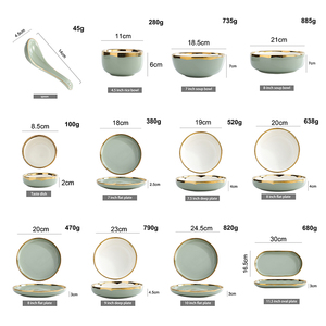 Service de table en porcelaine fait main personnalisable, luxe royal, <span class=keywords><strong>vert</strong></span> clair avec bordure dorée, assiettes en céramique pour restaurant - Product Image 2