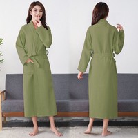 Peignoir unisexe en coton épais gaufré blanc 100 % coton, respirant, séchage rapide, col en V, long, pour l'hiver et l'automne, idéal pour la nuit et les bains - Vente en gros