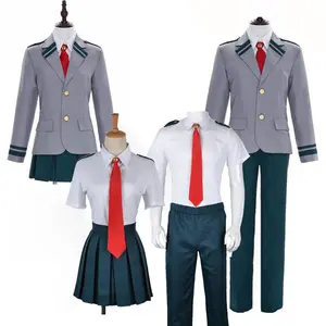 De gros anime hero costumes femelle-Uniforme scolaire Elite pour femmes, Costume de Cosplay gris, chemise plissée pour fille, jupe avec ceinture à nœud, vente en gros, nouvelle collection