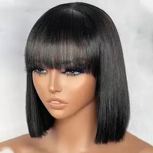 Cheap Bone Straight Human Hair Wig With Bangs Short Bob Lace Front Wig Human Hair Lace Front Hd Lace Frontal Wig For Black Women