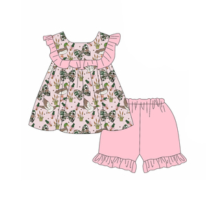 GSSO3668 Ensemble d'été personnalisé pour petite fille avec nœuds camouflage imprimés, tenue pour enfant à manches courtes - Product Image 3