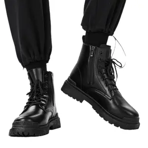 Yeni erkek yüksek top İngiliz tarzı biker iş çizmeleri moda trendi siyah deri çizmeler