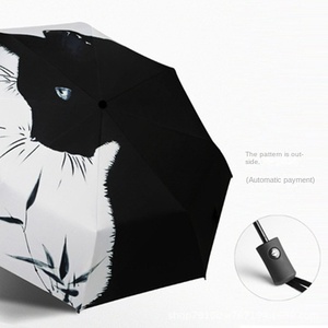 Parapluie pliant double usage anti-UV avec motif chat, protection solaire automatique, colle noire, vente en gros - Product Image 6