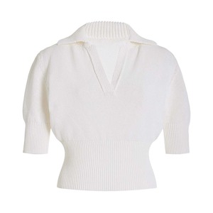 Suéter Casual de Punto Personalizado para Mujer, Cuello en V, Manga Corta, Color Blanco, para Otoño e Invierno, Fabricante de Prendas de Punto - Product Image 2