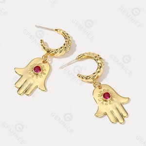 Gemnel 925 Sterling Silver 18K Vàng Mạ Chữ Ruby Trong Tay Kim Cương Chunky Hoop Bông Tai - Product Image 5
