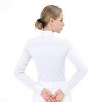 Hauts équestres confortables blancs demi-fermeture à glissière tissu maille vêtements d'équitation évacuation de l'humidité couche de base d'été à séchage rapide