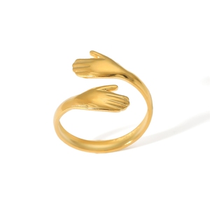 Anelli Aperti Creativi in Acciaio Inossidabile Placcato Oro Stile Coreano 'Hug Me' per Signore - Product Image 1