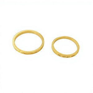 Classic Gold Plated <b>Plain</b> Band <b>Ring</b> Unisex Wedding Jewelry with Scroll Design - Product Image 1