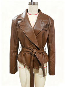 <span class=keywords><strong>Chaqueta</strong></span> de Cuero Bliberry Primavera-Otoño 2026 para Mujer, Nueva Colección, Estilo Retro, Cuello Solapa, Cierre de un Botón, con Cinturón - Product Image 2