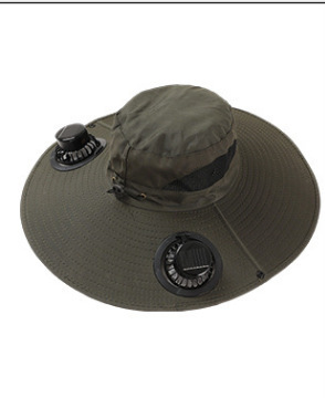 Gorra de aire acondicionado con doble ventilador, color verde, 48 cm.