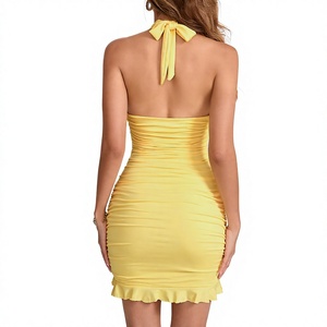 Nuevo Vestido Mini Halter con Espalda Descubierta, Detalle Fruncido y Dobladillo con Volantes, Ajustado al Cuerpo, para Fiesta y Club - Product Image 2