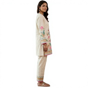 Women's Indian Ethnic Digital Print Cotton Salwar Kameez Set Beige Regular Fit Formal Style Graduation <b>Wedding</b> Casual Moisture - Product Image 2