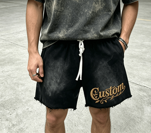 Shorts pour hommes High Street Sun Faded Vintage 100% coton, respirants, à taille mi-haute, brodés, avec cordon de serrage - Product Image 2
