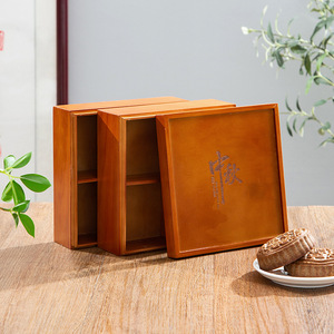 กล่องขนมไหว้พระจันทร์ไม้ 20x20x14 ซม. กล่องของขวัญทรงสี่เหลี่ยมสำหรับขนมจีน ดีไซน์ลายแกะสลัก - Product Image 2