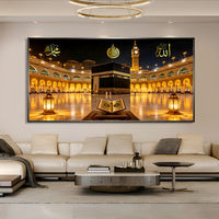 Décoration murale islamique moderne Kaaba avec cadre doré, art religieux pour la maison, peinture en porcelaine de cristal pour mosquée