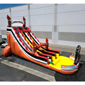 Tobogán Acuático Inflable con Piscina y Casa de Juegos para Niños, Color Rojo Mármol y Naranja, <span class=keywords><strong>Hell</strong></span> Paso, Comercial - Product Image 3