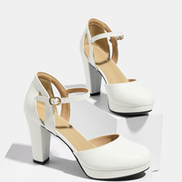Chaussures élégantes et sexy pour femmes, à plateforme et talon bloc haut, avec bride de cheville blanche, fermeture éclair arrière, légères, imperméables, pour le bureau et les mariages