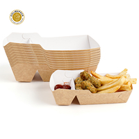 OOLIMA Plateau de collation carré rigide en papier kraft compostable pour frites de restauration rapide