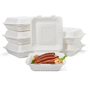 Одноразовые коробки для еды на вынос, мешковина из сахарного тростника, бумажная коробка для завтрака, биоразлагаемая