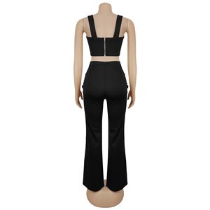 เสื้อสายเดี่ยวทรงสปาเกตตี้พร้อมกางเกงแต่งเข็มขัดชุด2ชิ้นแฟชั่นแบบลำลองสำหรับผู้หญิง - Product Image 5