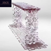 Table console en acrylique empilable à dégradé de couleurs, structure en blocs transparents, meuble d'entrée, buffet pour villa haut de gamme, hall d'hôtel