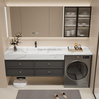 Nouvelle combinaison de meuble de salle de bain et de buanderie intégrés de style chinois avec lavabo thermoformé en pierre frittée et plan de travail en acrylique pur