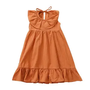 儿童新款时尚婴儿服装连衣裙春夏秋季有机棉麻儿童蕾丝连衣裙长款连衣裙