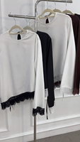 Chemisier de travail modeste à manches longues en satin, style décontracté, avec bordure en dentelle intégrée et nœud ajustable sur le devant, idéal pour le bureau, haut de mode musulmane