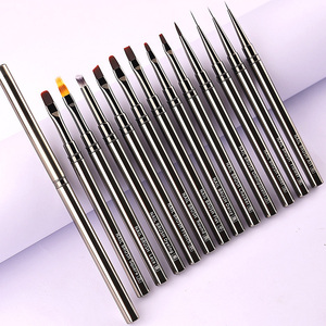 Ensemble de pinceaux à ongles fins en nylon, dégradé ombré, ovales, plats, ronds, pour gel de construction et liner, pour nail art French Manucure - Product Image 3