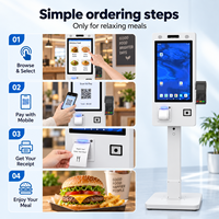 Kiosque de commande automatique sur pied de 21,5 pouces avec écran tactile, terminal de point de vente, caméra, imprimante 80 mm, lecteur de code QR pour restaurant et commerce de détail