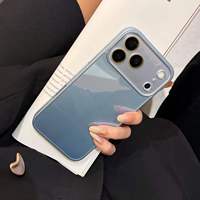 Coque de téléphone rose brillante pour iPhone 18 Pro Max, protection intégrale de l'objectif triple caméra, coque antichoc en verre bleu