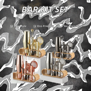 Kit de Barware en Métal Premium, Ensemble de Shakers à Cocktails Boston en Acier Inoxydable avec Support en Bambou, Cadeau de Voyage Direct Usine - Product Image 2