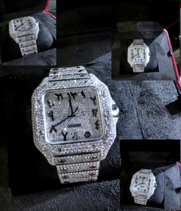 Diamond <b>Watch</b> Custom Iced Out Bling Square Glass Dial Full Gold Silver Luxury Jewelry <b>Waterproof</b> Mechanical Mossanite <b>Mens</b> - Product Image 1